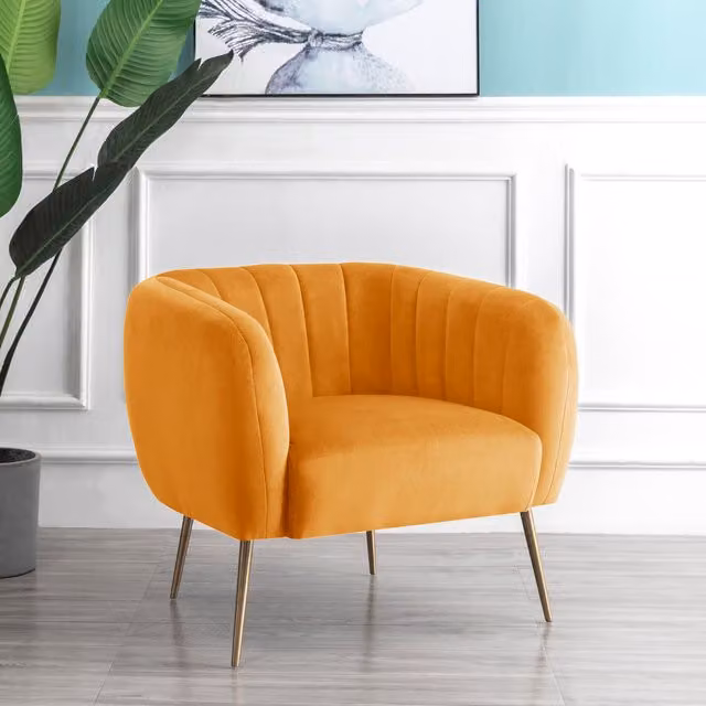 Artemis Home Matilda Mid-Century Tub Accent Chair in Yellow Velvet Fabric with Solid Wood Frame