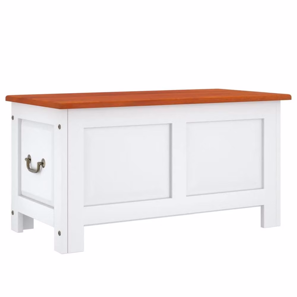 Berkfield Home Acacia Wood Storage Chest with Lid in Brown and White, W: 45 cm, D: 45 cm, H: 47 cm – 2