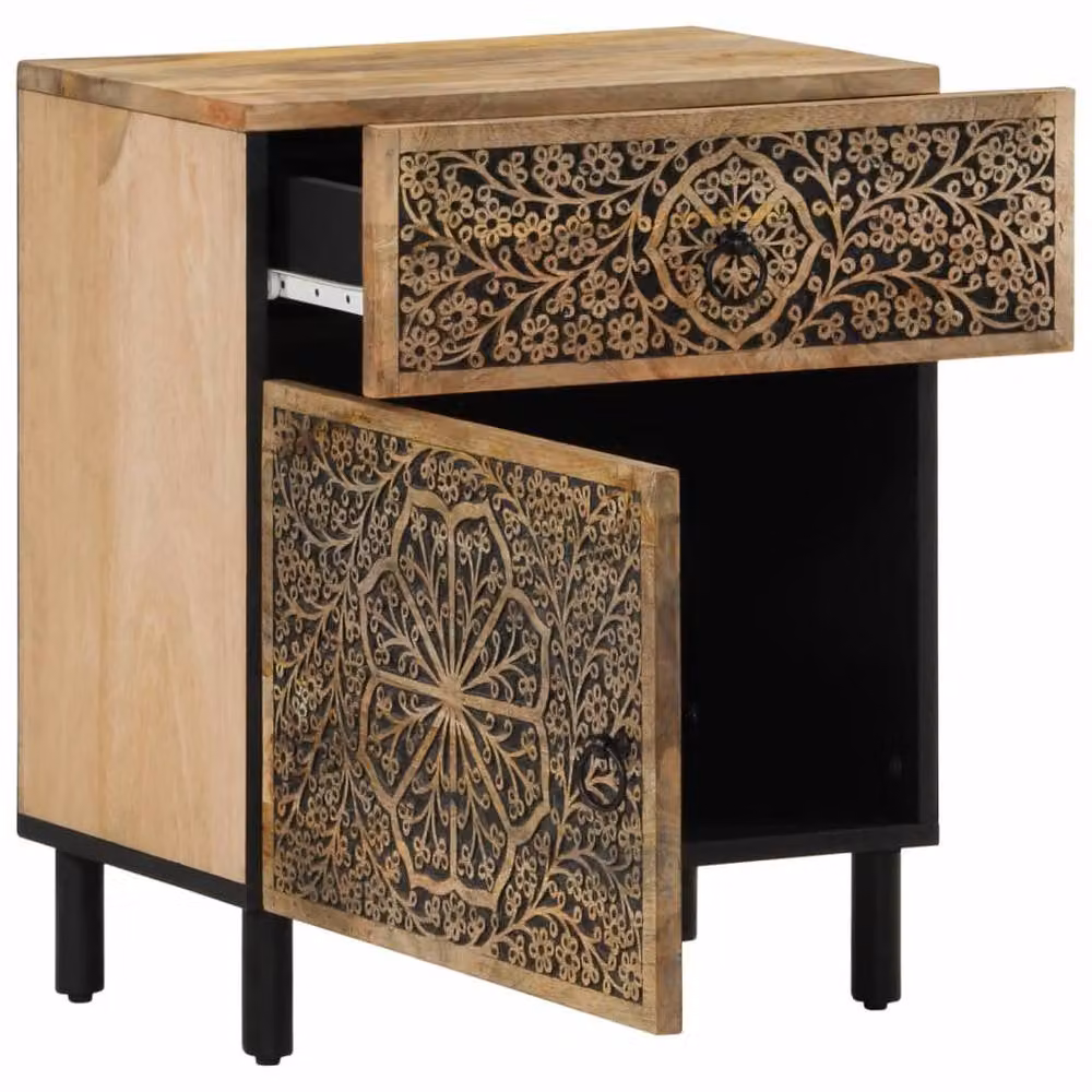 Berkfield Home Mango Wood Bedside Cabinet in Brown, W/D/H: 50 x 33 x 60 cm – 3