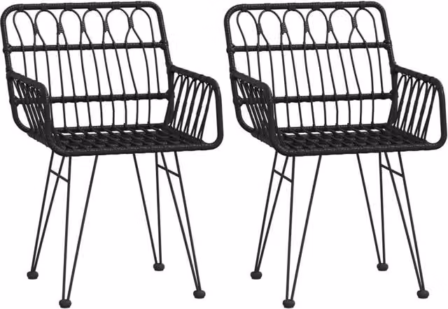 Berkfield Home Set of 2 Black PE Rattan Garden Chairs with Armrests, W/D/H: 56 x 64 x 80 cm