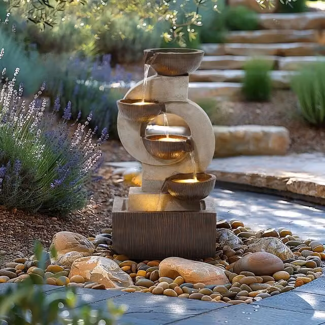 Charles Bentley Nile Cascading Water Feature in Bronze Stone Effect