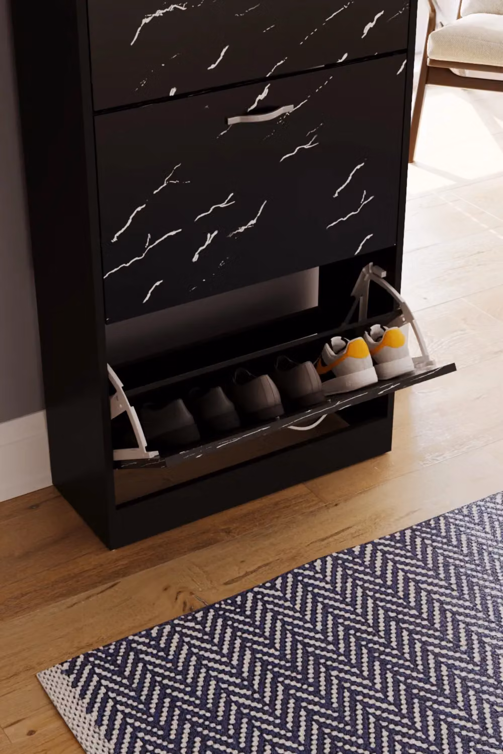 Vida Designs Black 3 Drawer Shoe Cabinet Organizer with Internal Shelves – 5