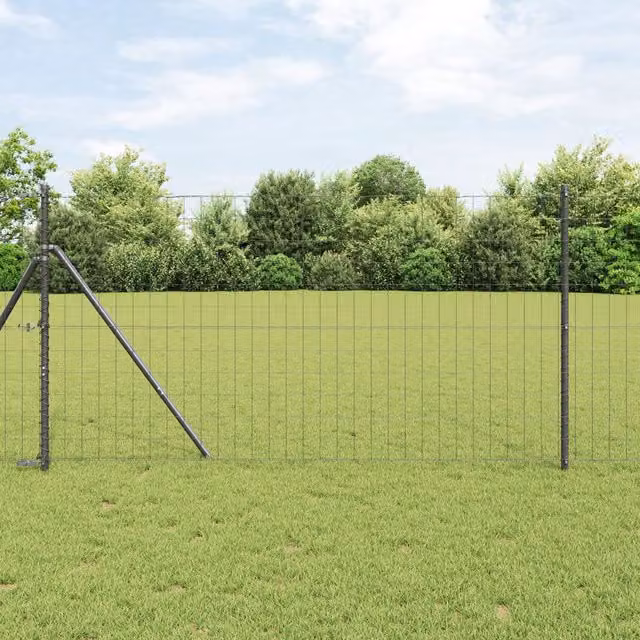 Berkfield Home Euro Fence Grey PVC-Coated Steel Rectangular Fence, W: 10 m, H: 1 m – 1