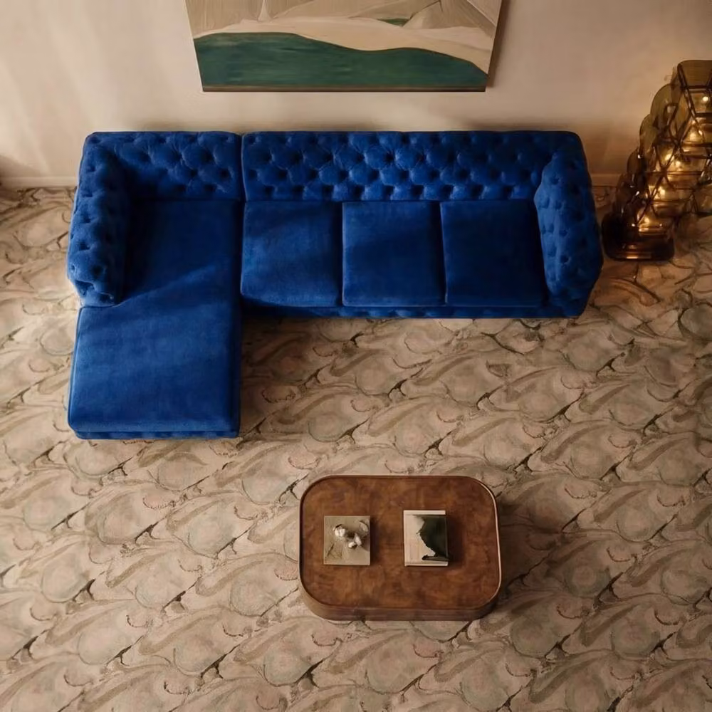 Sofaya Monaco Chesterfield 4 Seater L-Shaped Sofa in Blue Velvet with Left Hand Chaise – 3