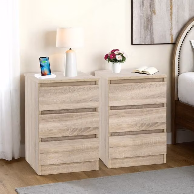 Seconique Malvern Pair of 3 Drawer Bedside Cabinets in Sonoma Oak