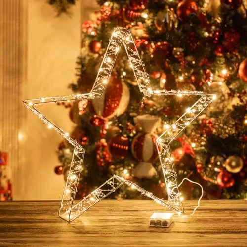The Christmas Workshop Metal Christmas Star Light in White with LED Lights and Reflective Acrylic Beads, W/H: 50 x 50 cm – 4