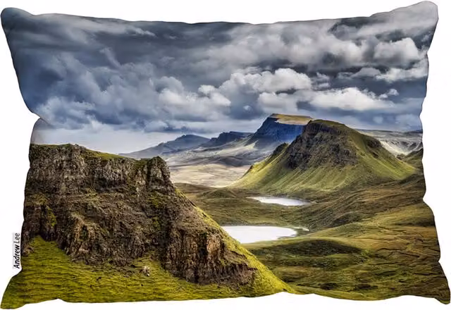 Benjamin Tate Design LTD Mountains In Highland, Scotland Outdoor Cushion, Blue and Multicolour