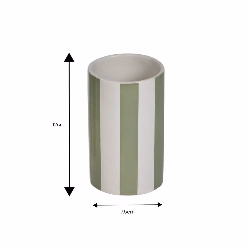 Showerdrape Green and White Striped Ceramic Bathroom Accessory Set with Soap Dish and Tumbler – 2