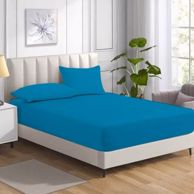 Homes-Linen Non Iron Polycotton Percale Fitted Sheet in Petrol, Size: 200 x 200 cm, Depth: 25 cm