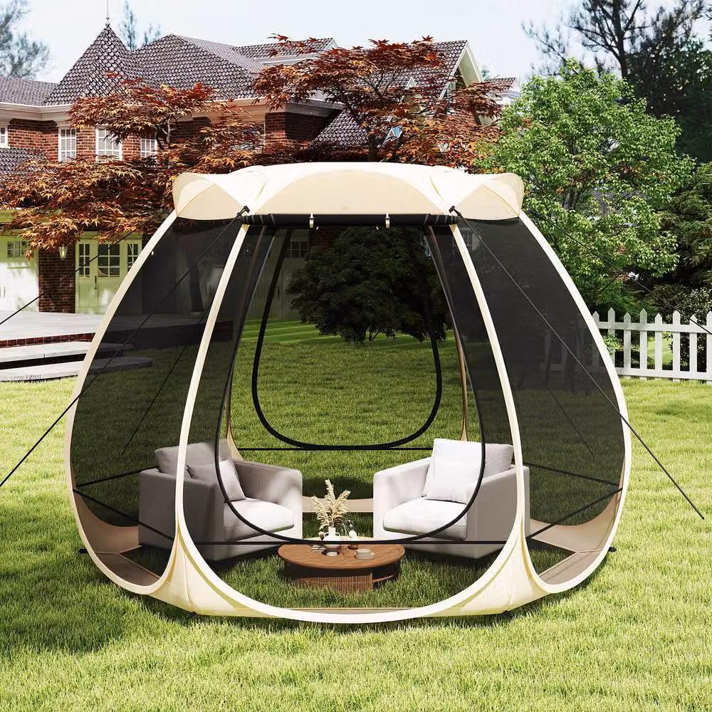 Costway Pop Up Outdoor Camping Tent Gazebo, Beige and Multicolour, W: 310 cm, D: 270 cm, H: 270 cm – 5