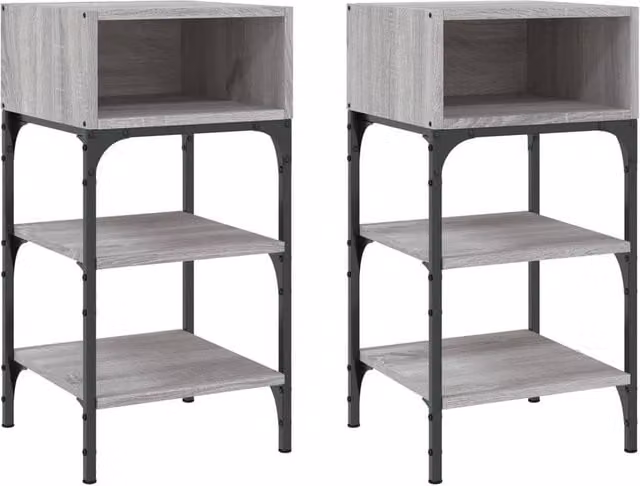Berkfield Home Set of 2 Grey Sonoma Bedside Tables, W/D/H: 35 x 34.5 x 70 cm