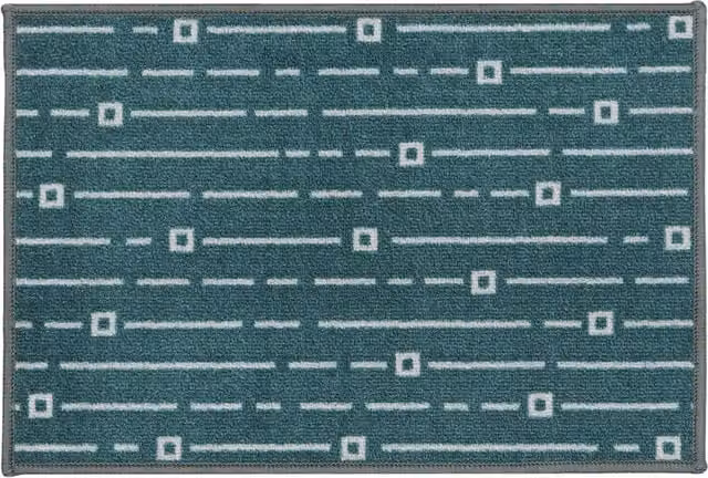 JVL Savio Machine Washable Checked Door Mat, Petrol and Grey, W/D: 40 x 60 cm – 1
