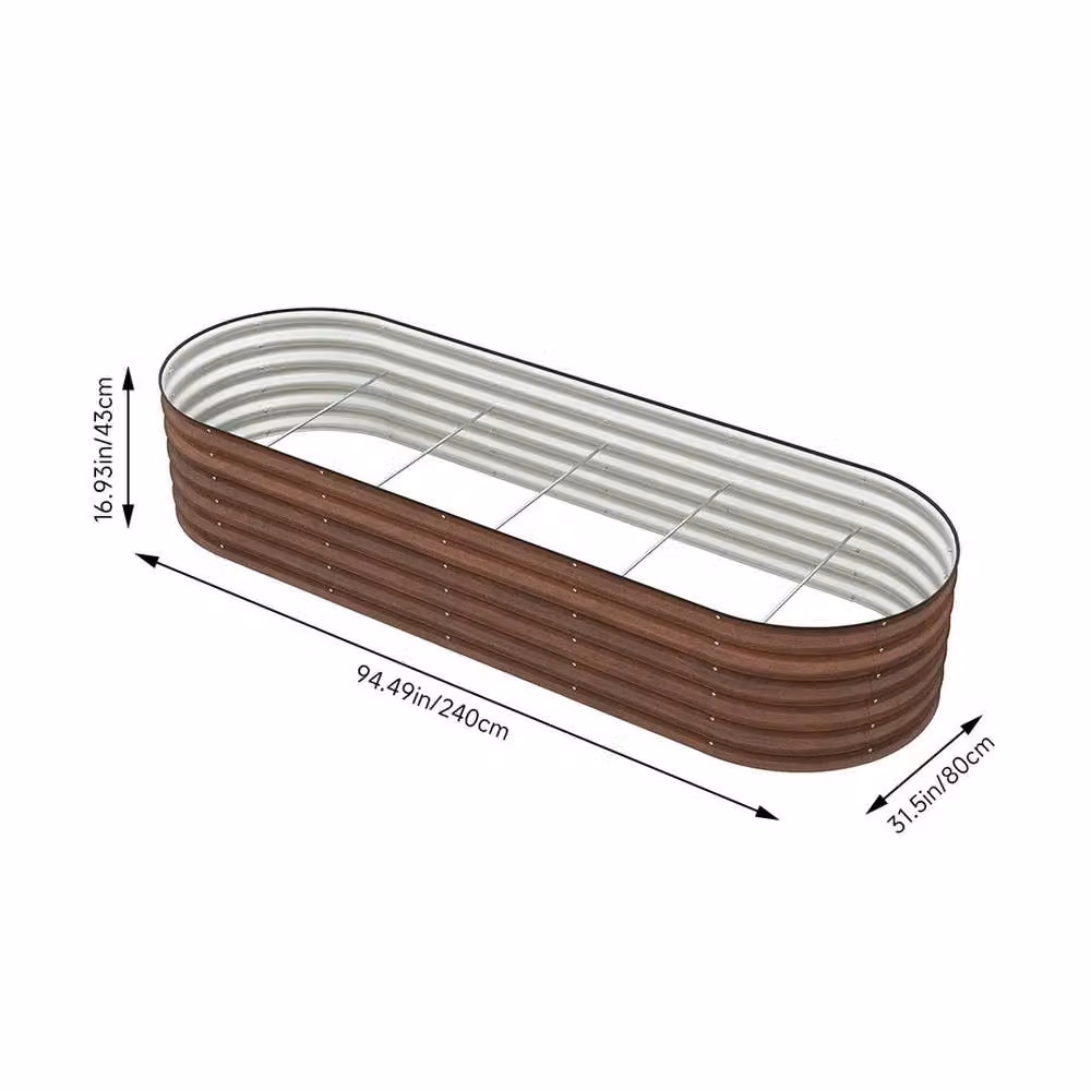 FLAVORA Oval Brown Metal Raised Bed Vegetable and Flower Planter, W: 240 cm, D: 80 cm, H: 43 cm – 2