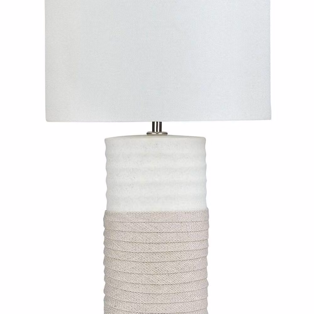 Wyld and Coco Table Lamp in Beige with Ceramic Base and Fabric Cylinder Shade – 2