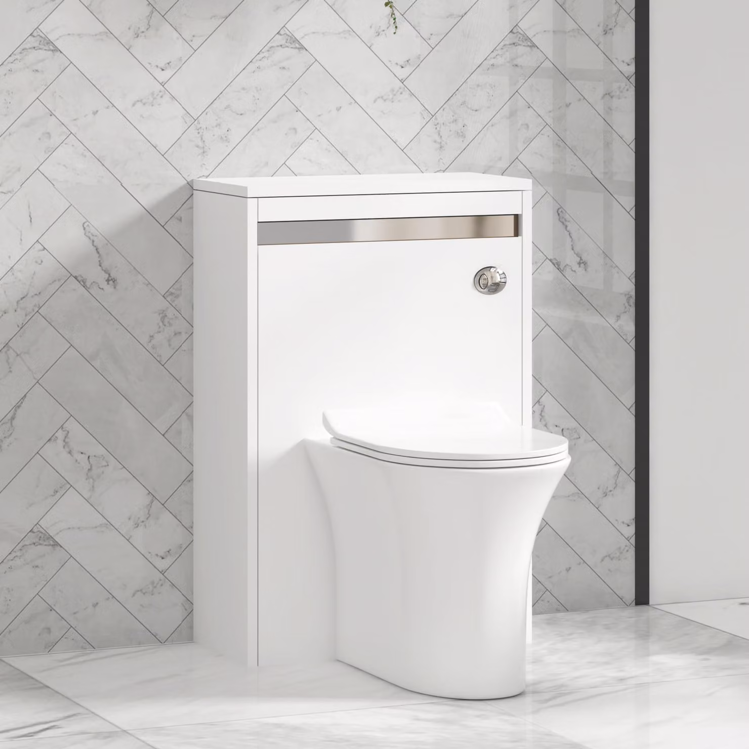 Royal Bathrooms Orion Matt White BTW WC Unit with Breeze Rimless Ceramic Toilet Pan, Slim Seat and Cistern, Width: 54 cm
