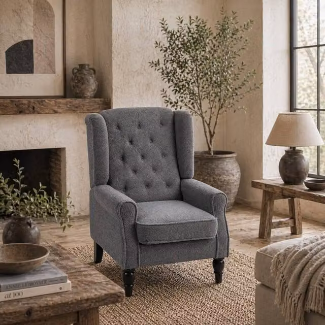 Wyld Haus Retro Wingback Accent Armchair in Anthracite Grey Fabric, W/D/H: 74.0 x 102.0 x 86.0 cm – 1