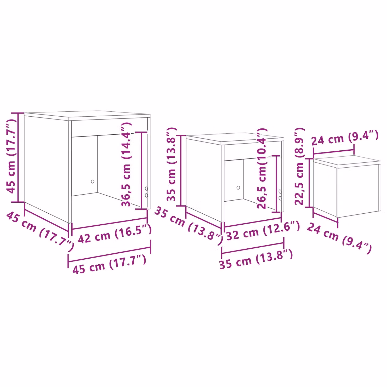 Berkfield Home Set of 3 Modern Square Coffee Tables in Black Oak, W/D/H: 45 x 45 x 45 cm – 5