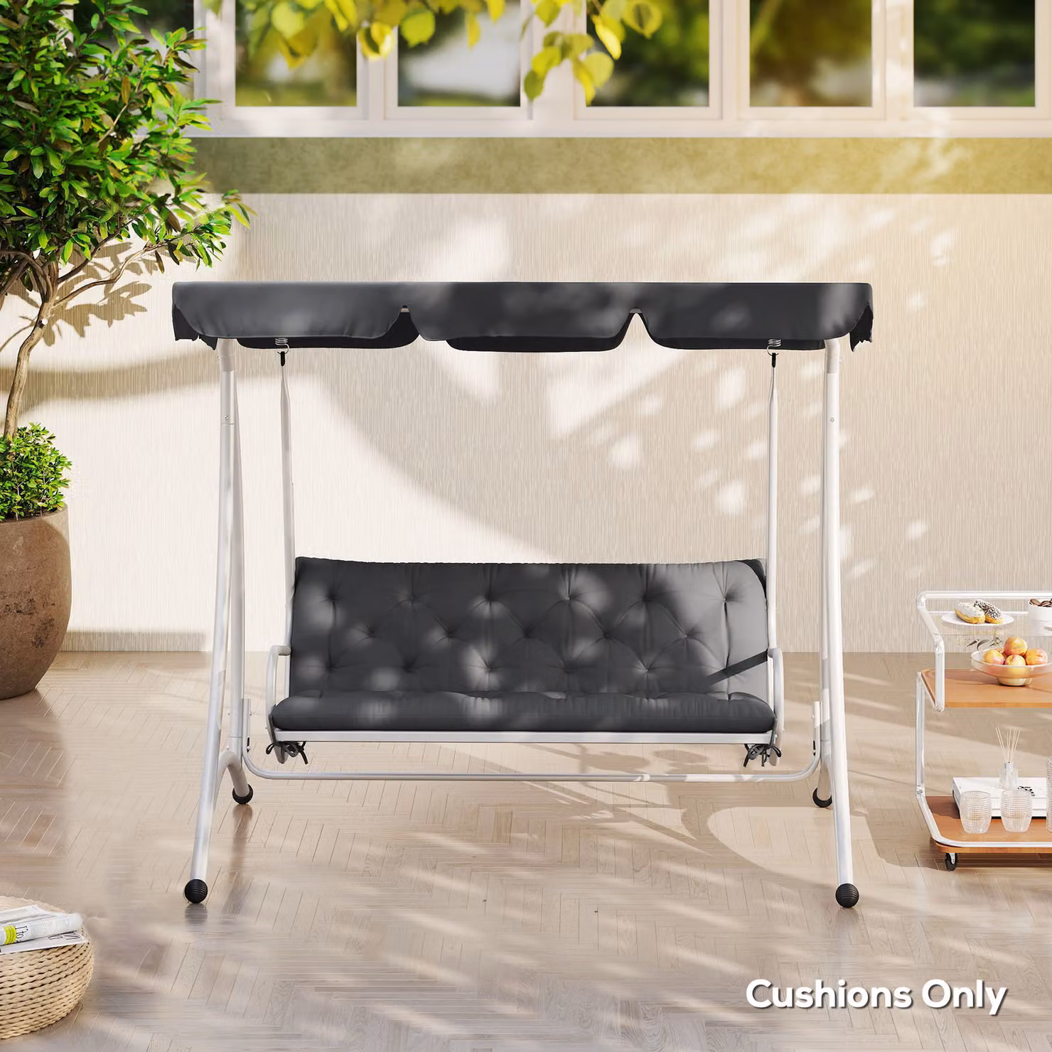 Outsunny 3 Seater Outdoor Bench Cushion with Back and Ties, Dark Grey, W: 150 cm, H: 98 cm – 7