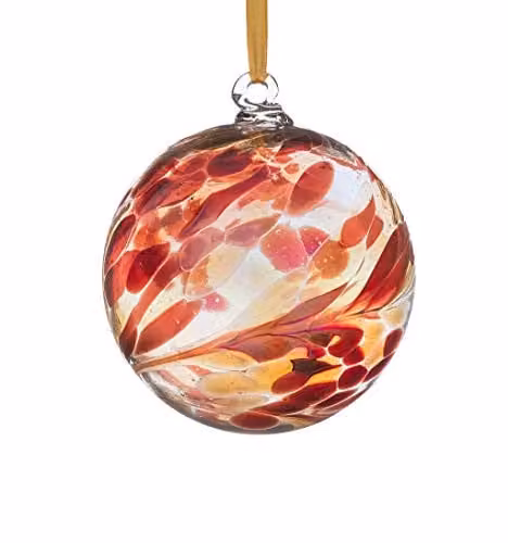 Sienna Glass January Garnet Birthstone Round Hanging Glass Bauble in Red and Orange