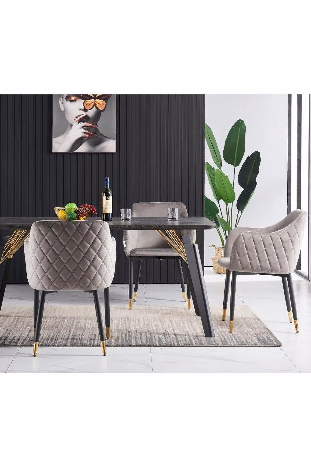 Life Interiors Set of 2 Verona Grey Velvet Dining Chairs with Quilted Back and Silver End Caps – 4