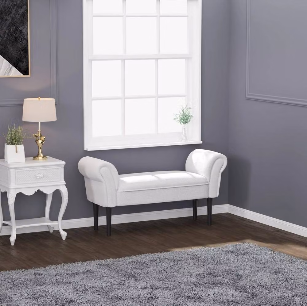 STILVORA Modern Upholstered Bench with Rolled Sides in Grey Fabric – 2