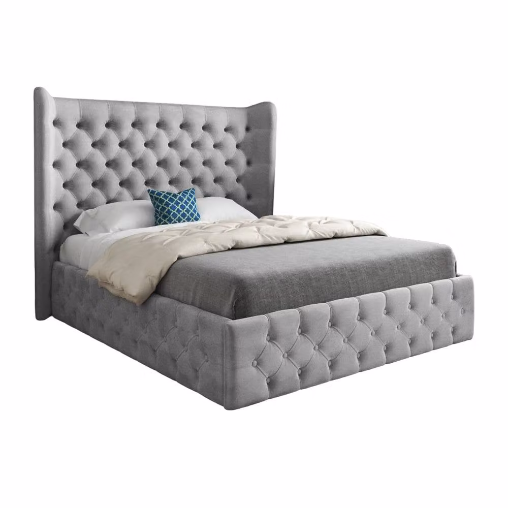 Casani Ickham Single Upholstered Velvet Designer Bed Frame in Grey, W/D/H: 90 x 190 x 137 cm – 3
