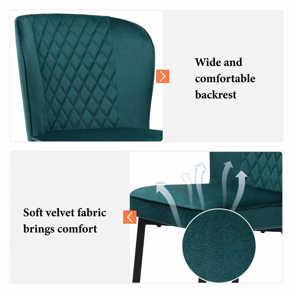 Rolipo Set of 2 Modern Dark Green Velvet Dining Chairs with Metal Legs – 3