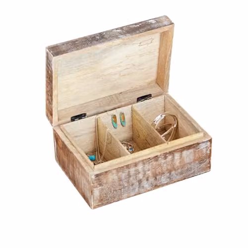 Paper High Antique Effect Mango Wood Trinket Box in White and Brown, W/D/H: 24.0 x 16.5 x 11.0 cm – 3