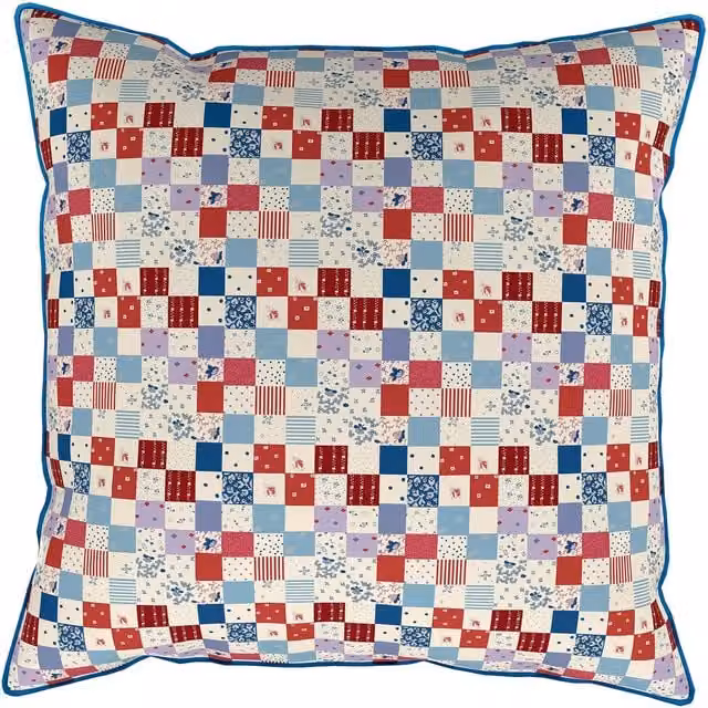 Land & Shore Seaforde Checked Cotton Cushion, Blue and Red, W/D/H: 50 x 50 x 50 cm