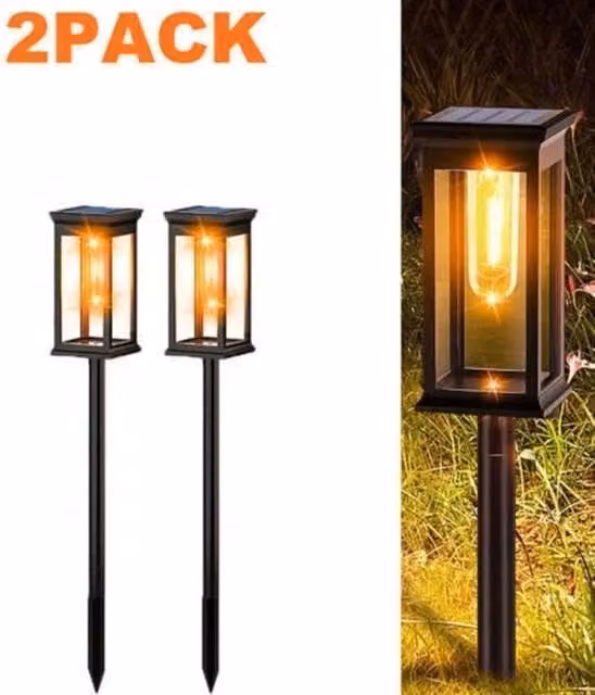 KORVIXA 2-Piece Set of Black Solar LED Garden Lights with Warm White Candle Effect – 1