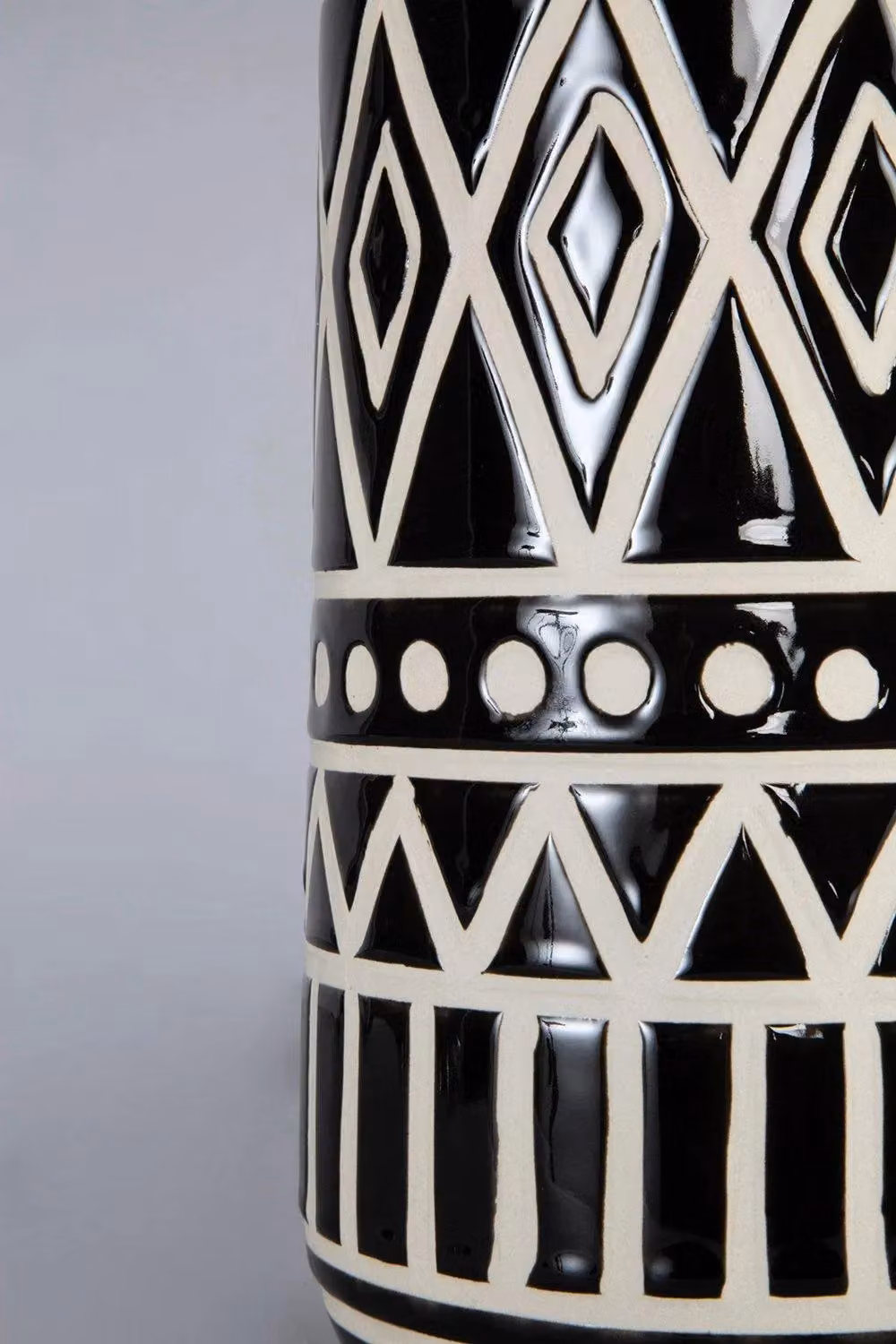BHS Lighting Odin Tribal Modern Ceramic Table Lamp in Black with Beige Fabric Shade, H 61.5 x W 34.0 cm – 2