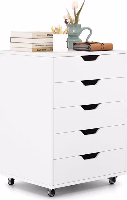 Gymax 5-Drawer Rolling Filing Cabinet Under Desk Dresser in White