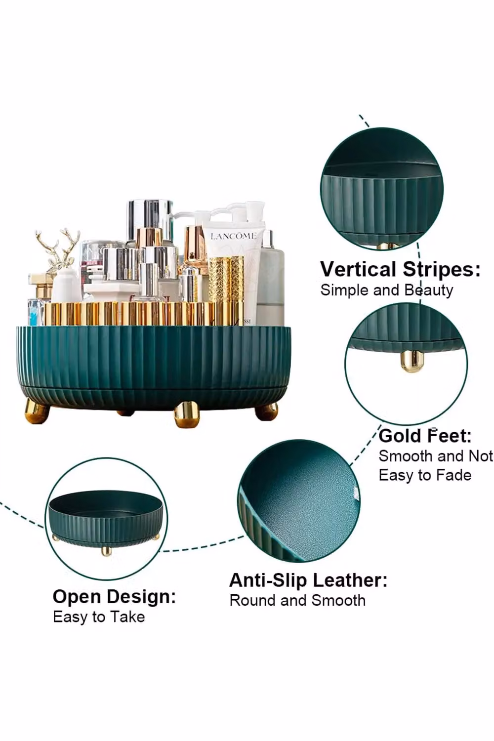Living and Home Rotating Skincare and Cosmetic Organizer Turntable Storage in Green, Diameter: 22 cm – 2