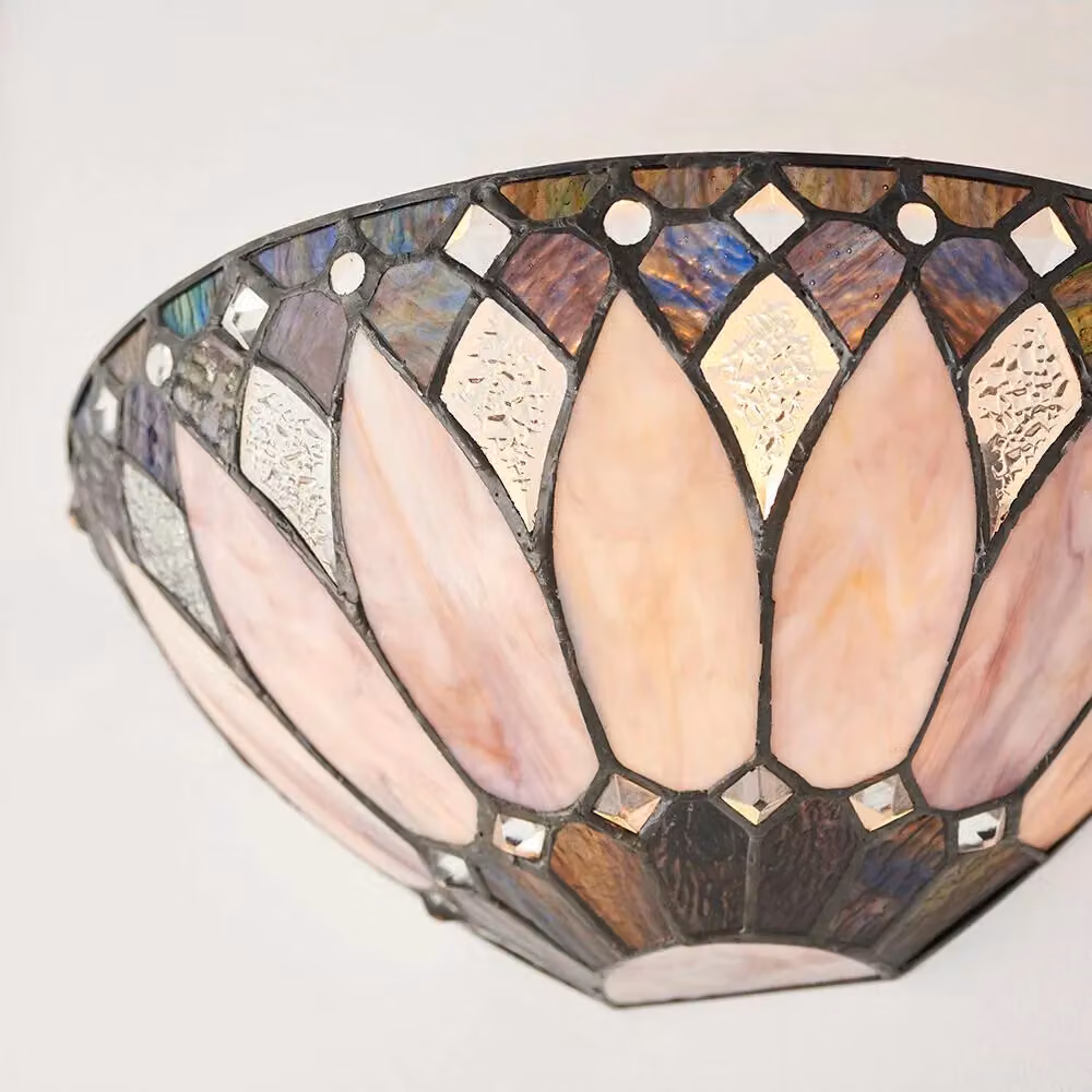 Loops Tiffany Glass Wall Light in Cream and Transparent with Art Deco Textured Shade – 3