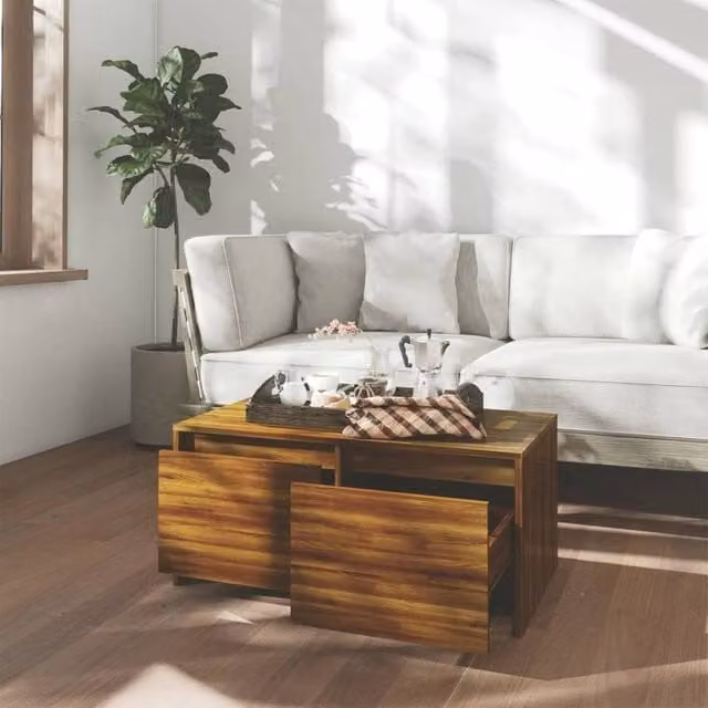 Berkfield Home Modern Rectangular Coffee Table in Brown Oak, W: 90 cm, D: 50 cm, H: 41.5 cm