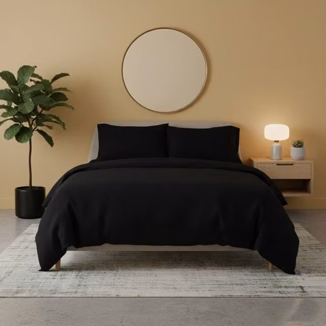 Snug City Black Flannelette Cotton Duvet Cover and Pillowcase Set, W/D/H: 140 x 200 cm – 1