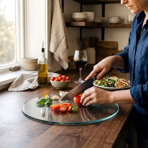 Harbour Housewares Round Glass Chopping Board in Transparent with Non-Slip Feet, Diameter: 30 cm – 2