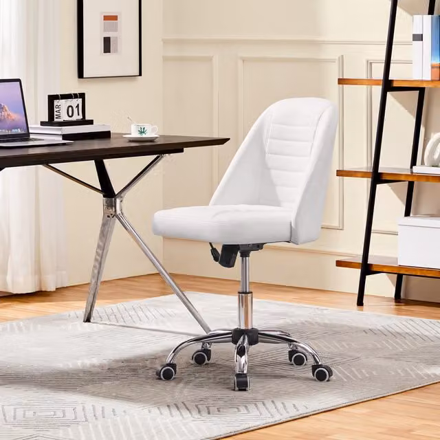 Yaheetech White Faux Leather Mid Back Armless Office Task Chair