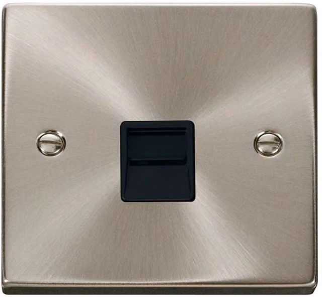 SE HOME Satin Brushed Chrome Master Telephone Single Surface Socket in Black and Silver