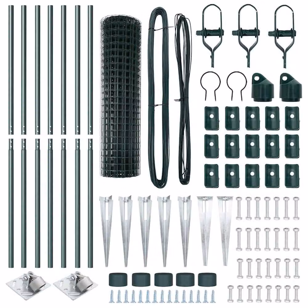 Berkfield Home Green Euro Fence with 7 Spike Posts, Galvanised Steel, W: 10 m, H: 1.4 m – 4