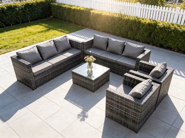 Fimous 8 Seater Rattan Garden Furniture Set in Grey with Upholstered Cushions and Coffee Table – 1