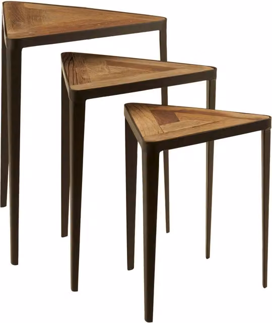 Orsina Set of 3 Triangular Wooden Accent Tables in Dark Brown and Black
