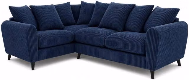 SOFASELECTION UK Harlow Left Hand Corner Sofa in Blue Jumbo Cord Modern L-Shape Design with Dual Arms and Scatter Cushions