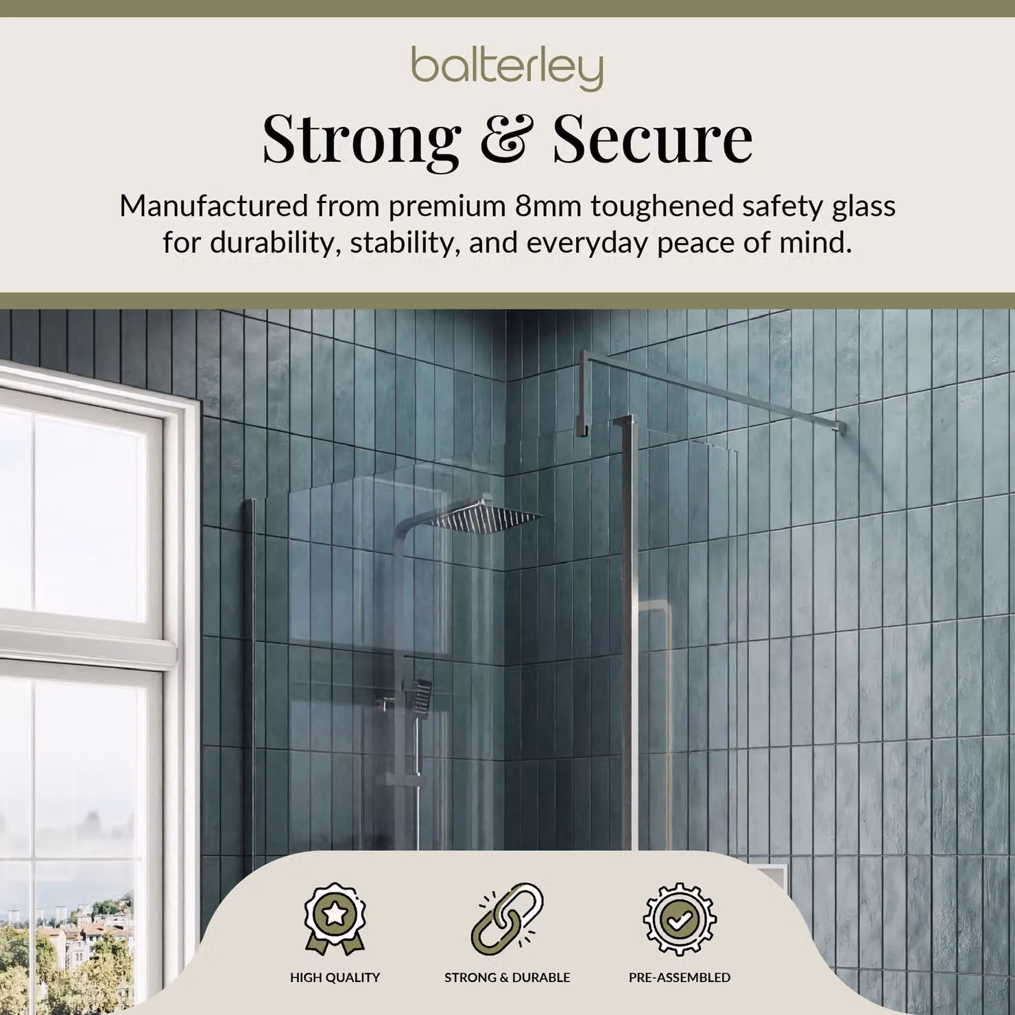 Balterley 8mm Glass Walk-in Wetroom Screen and Return with Tray, Silver and Chrome, W/D/H: 1700 x 900 x 195 mm – 2