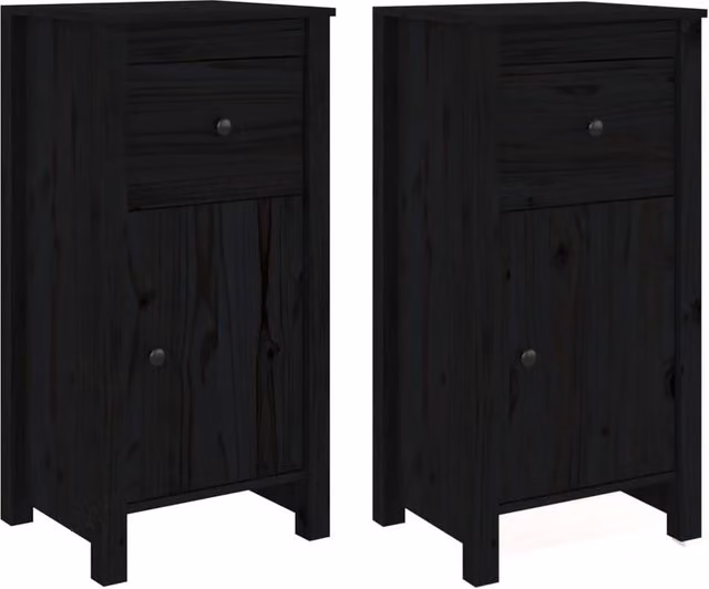 Berkfield Home Set of 2 Black Rustic Solid Wood Pine Sideboards, W/D/H: 40 x 35 x 80 cm
