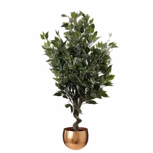 Leaf Design UK Evergreen Ficus Artificial Indoor Tree with Copper Curve Planter in Green