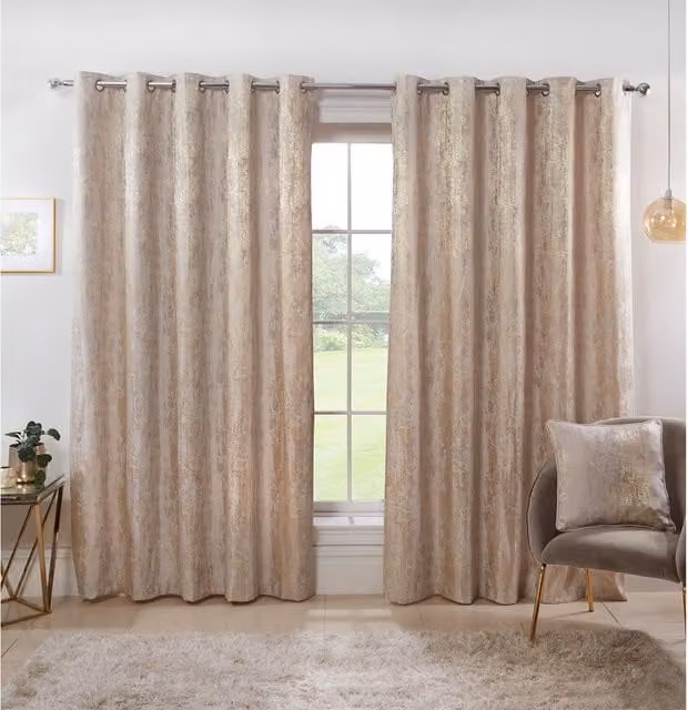 Divante Agadir Jacquard Eyelet Curtains in Beige and Silver, W: 168 cm, H: 229 cm