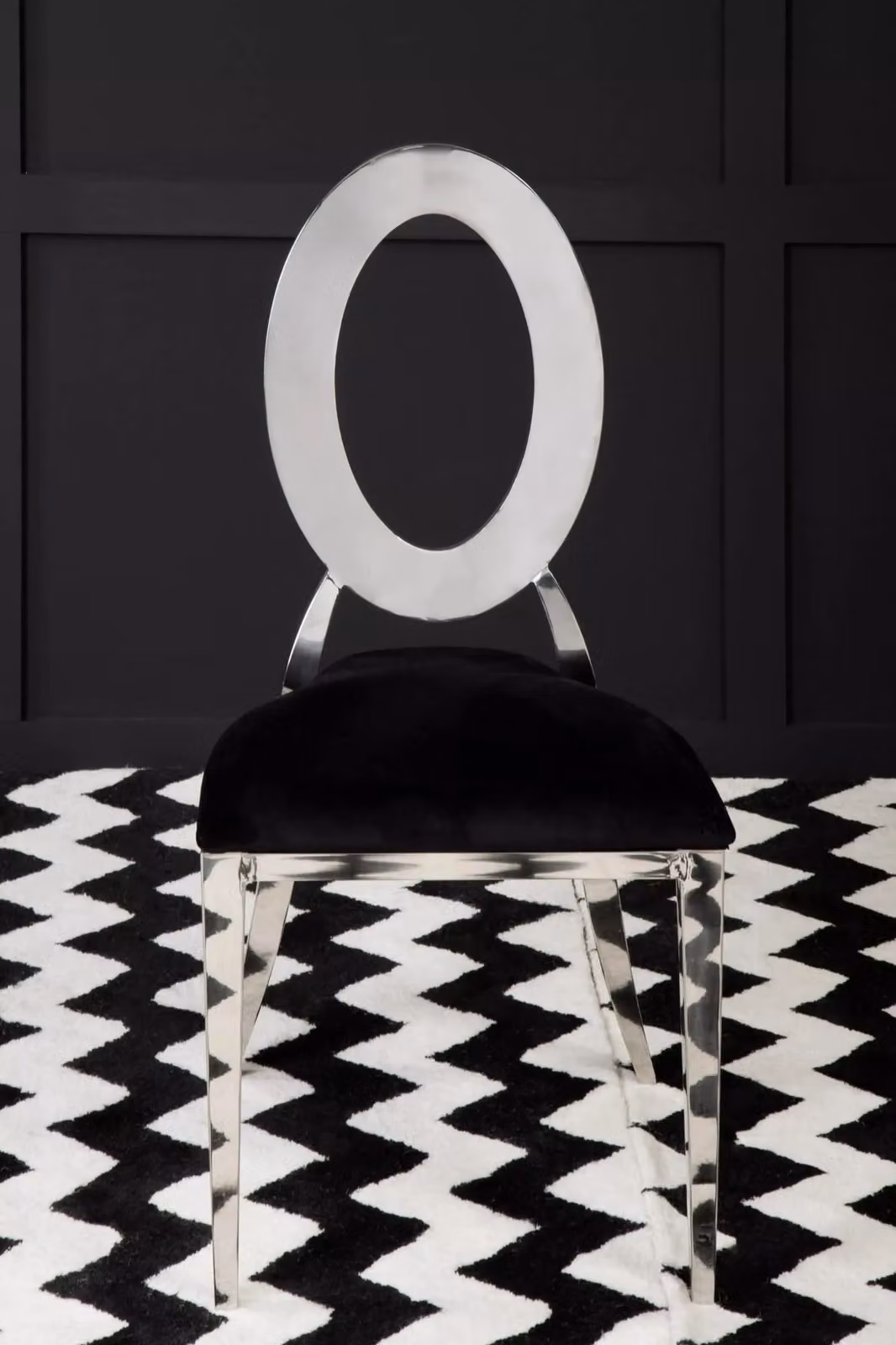 Interiors by Premier Stackable Velvet Dining Chair with Metal Frame in Silver and Black – 4