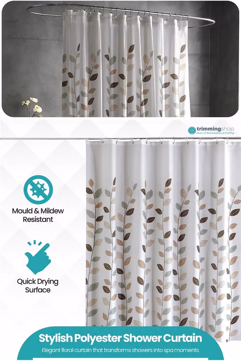 Neel Blue Leaves Design Polyester Water-Resistant Shower Curtain in Blue and White, W/D/H: 180 x 200 cm