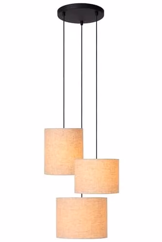 Lucide Maya Fabric Pendant Light, Diameter: 46 cm, Beige and Black – 1
